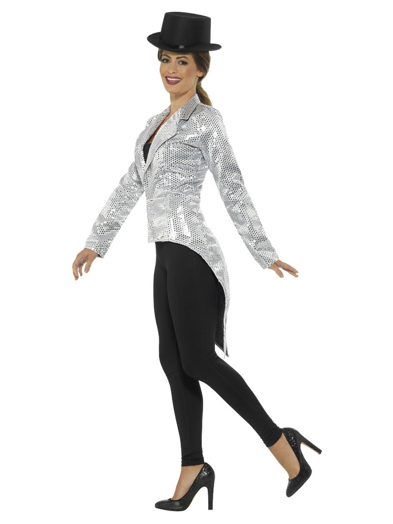 Sequin Tailcoat Jacket, Ladies, Silver - 4