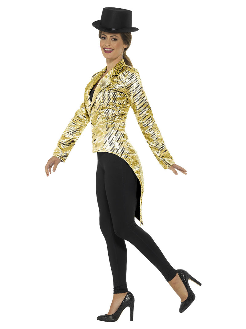 Sequin Tailcoat Jacket, Ladies, Gold - 4