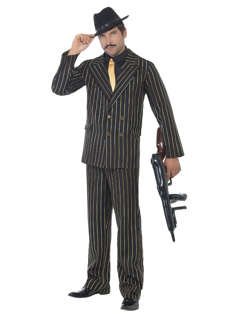 Gold Pinstripe Gangster Costume, Black - 1