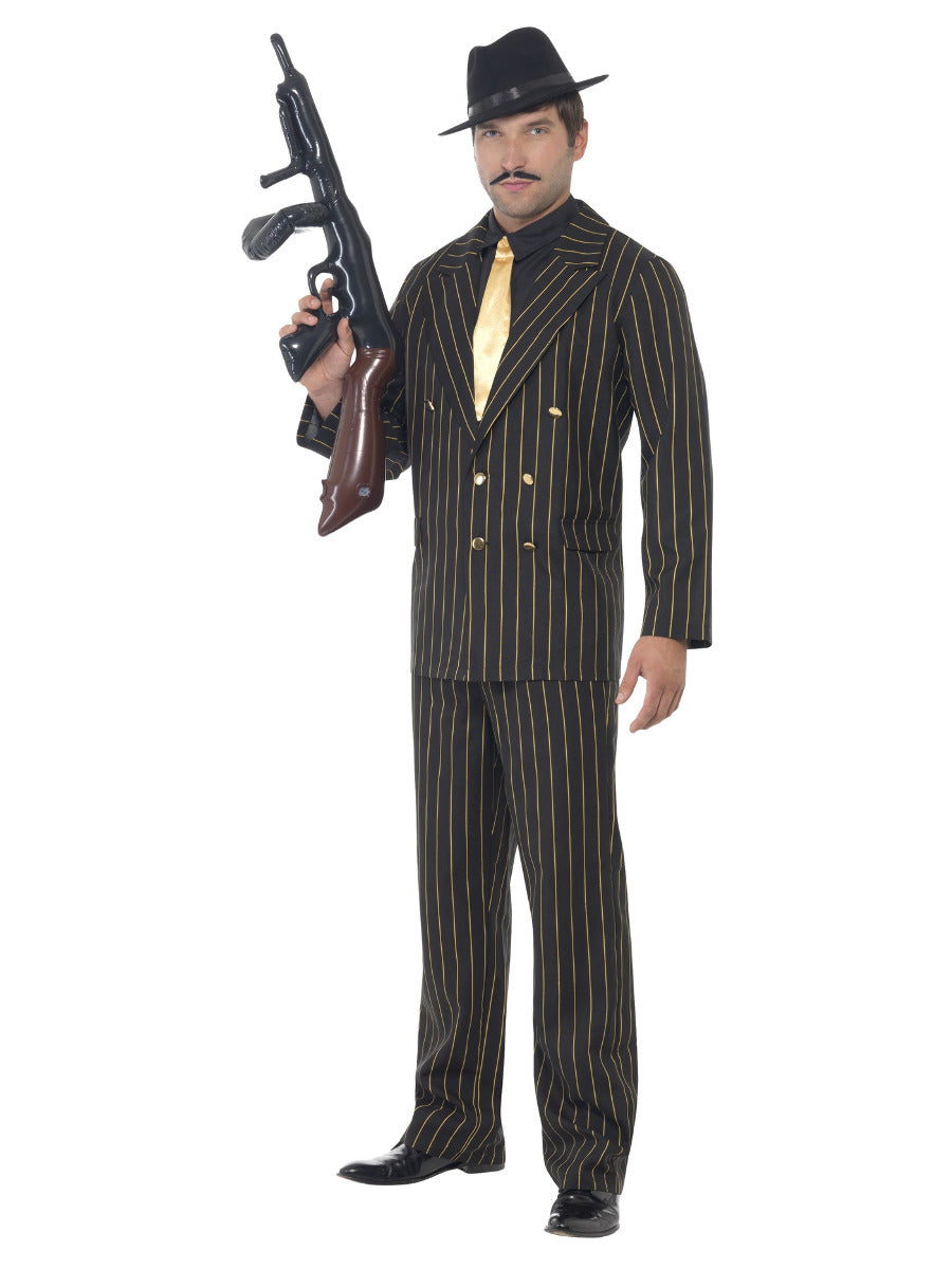 Gold Pinstripe Gangster Costume, Black - 5