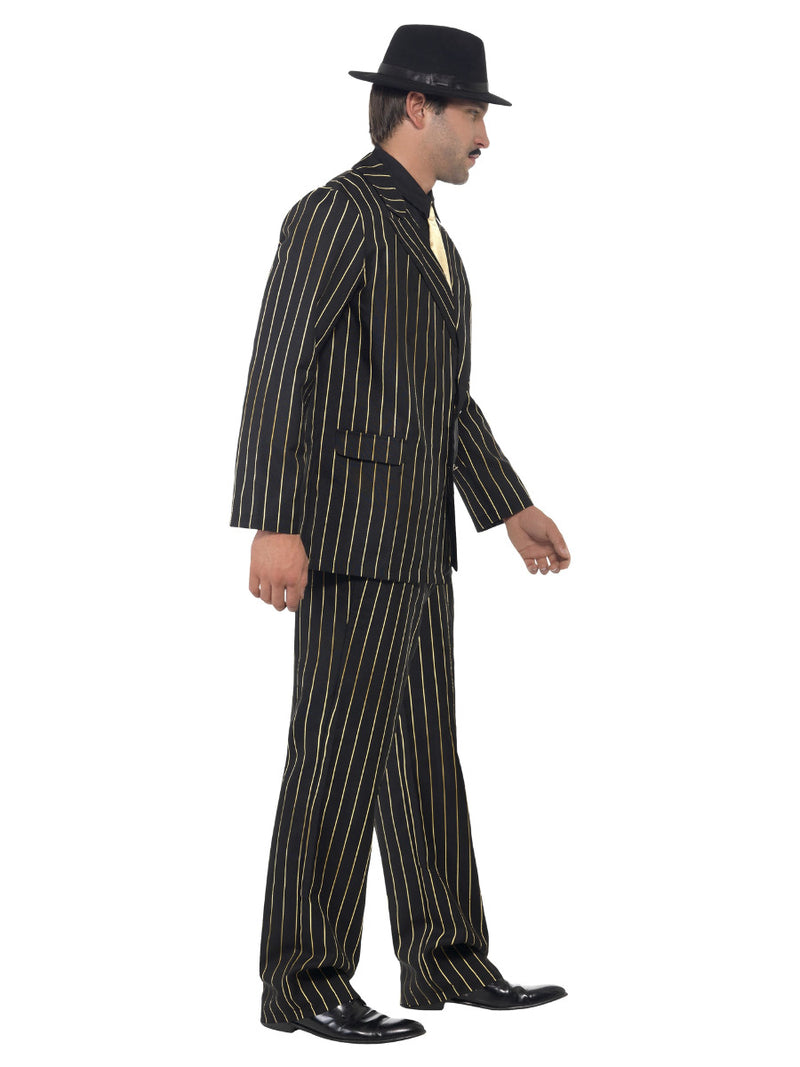 Gold Pinstripe Gangster Costume, Black - 4
