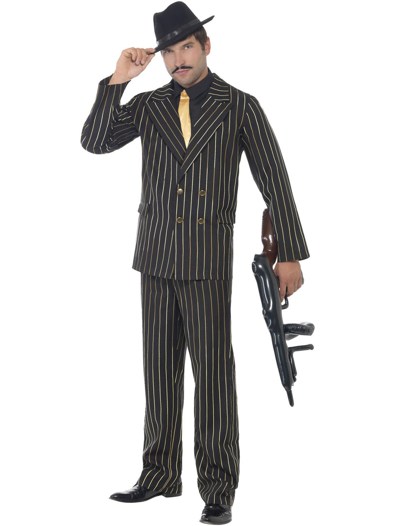 Gold Pinstripe Gangster Costume, Black 1