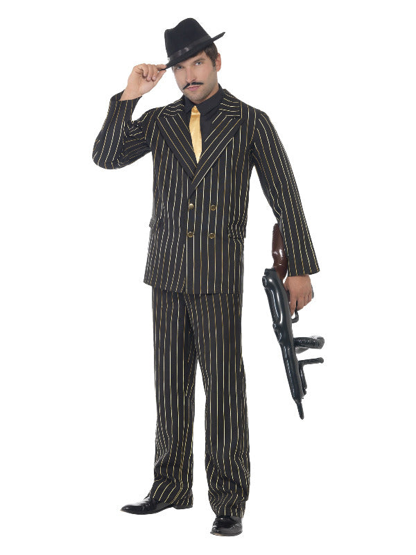 Gold Pinstripe Gangster Costume, Black - 2