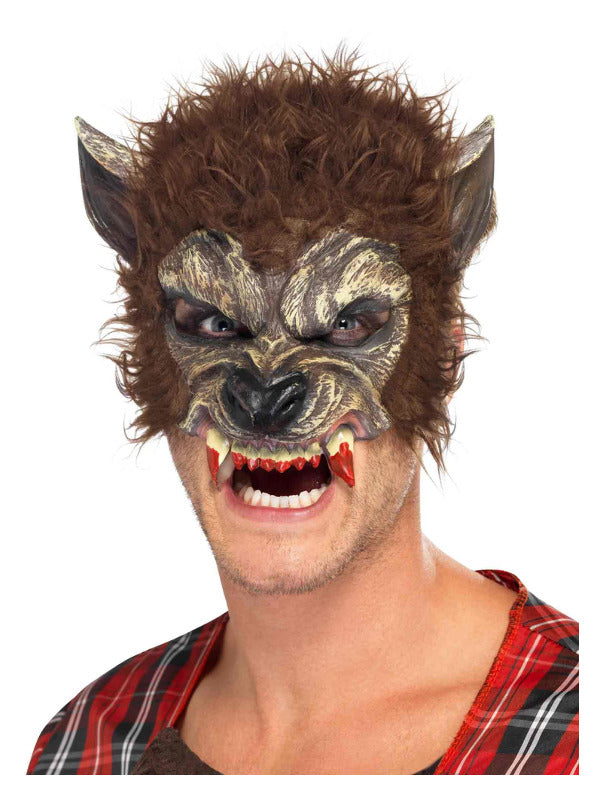 Werewolf Half Face Latex Mask, Brown - 2