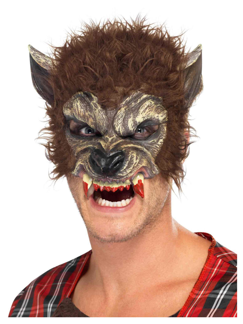 Werewolf Half Face Latex Mask, Brown - 1