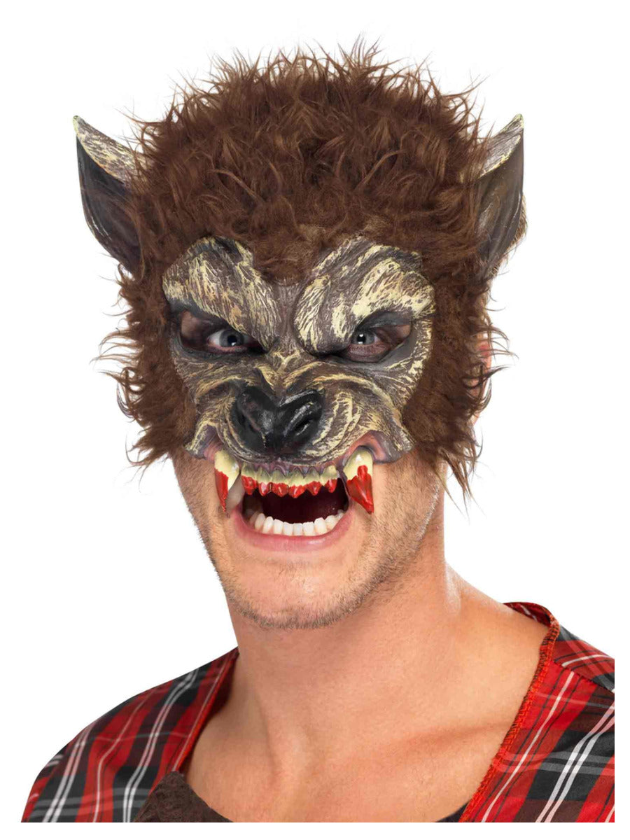 Werewolf Half Face Latex Mask, Brown - 1