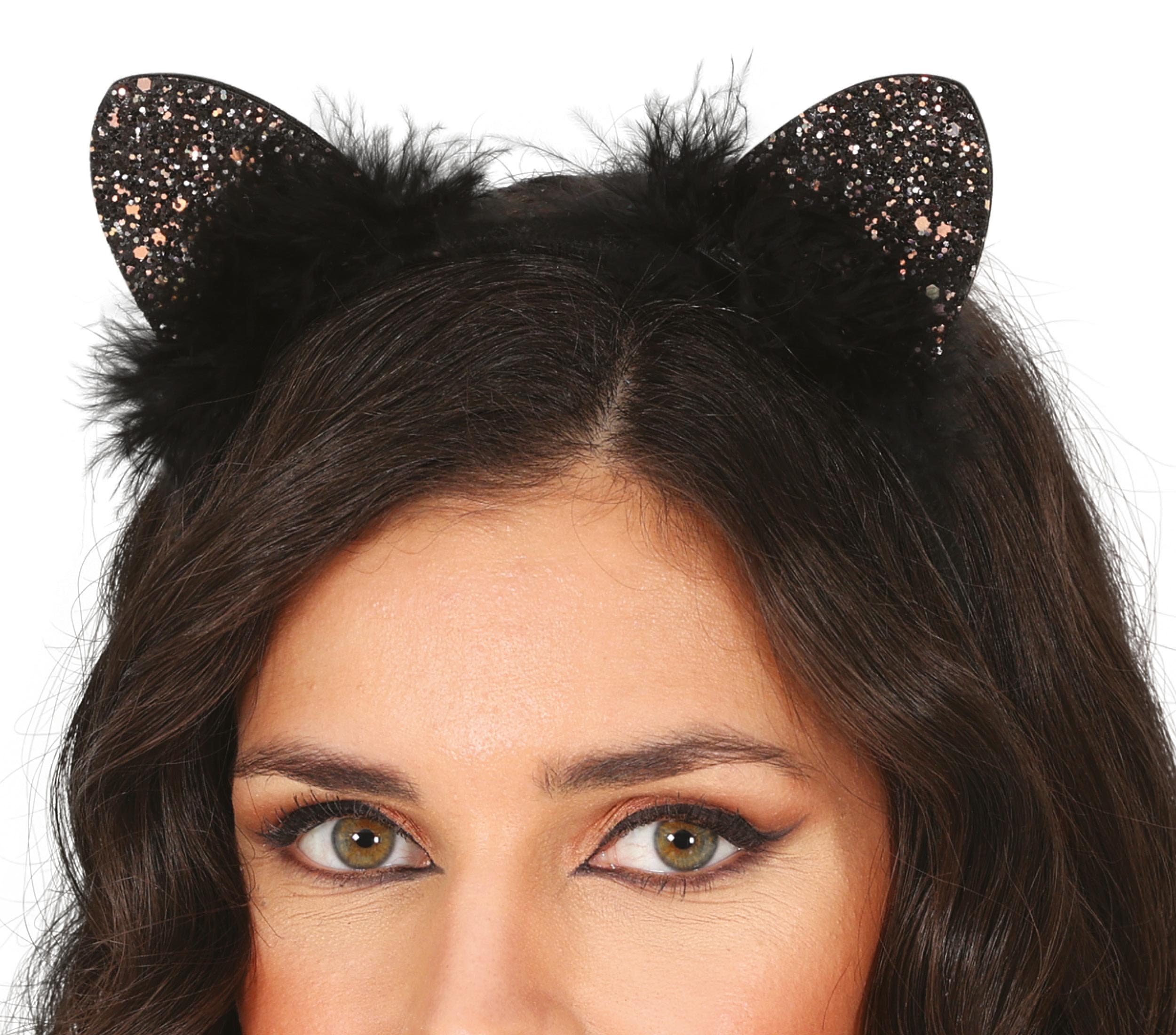 GLITTER CAT EARS MARABOU HEADBAND, ADULTS