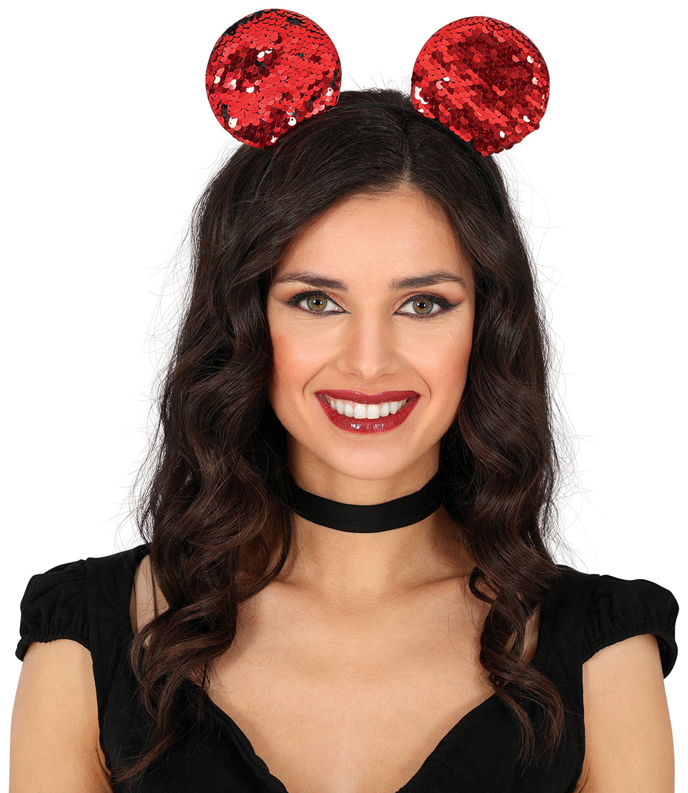 RED SEQUIN MOUSE EARS HEADBAND, ADULTS