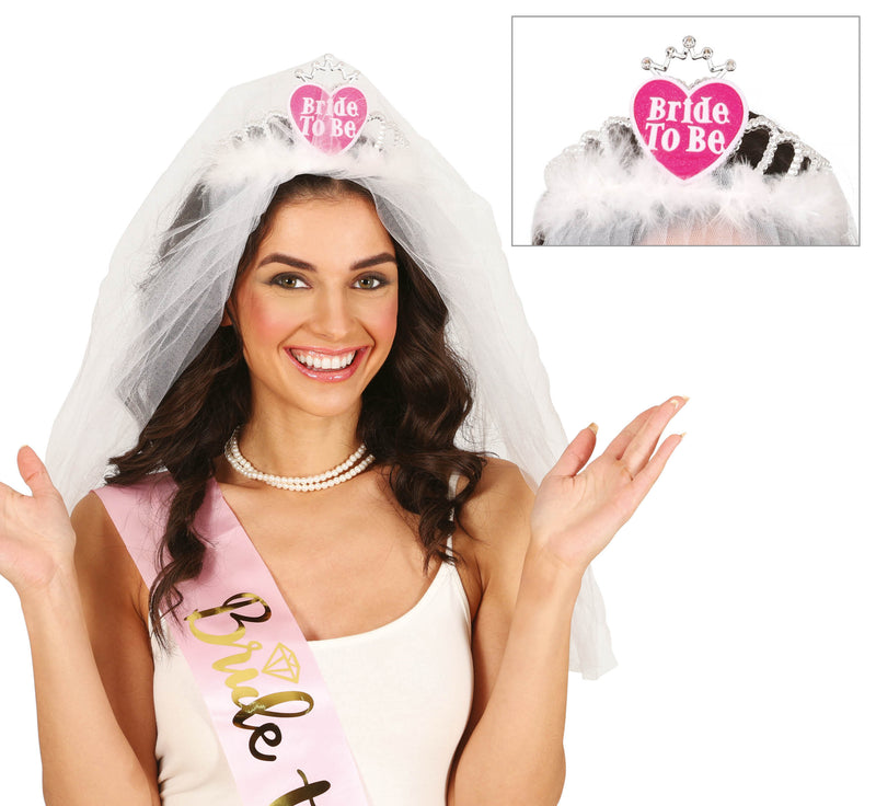 BRIDAL VEIL WITH HEART TIARA, ADULT
