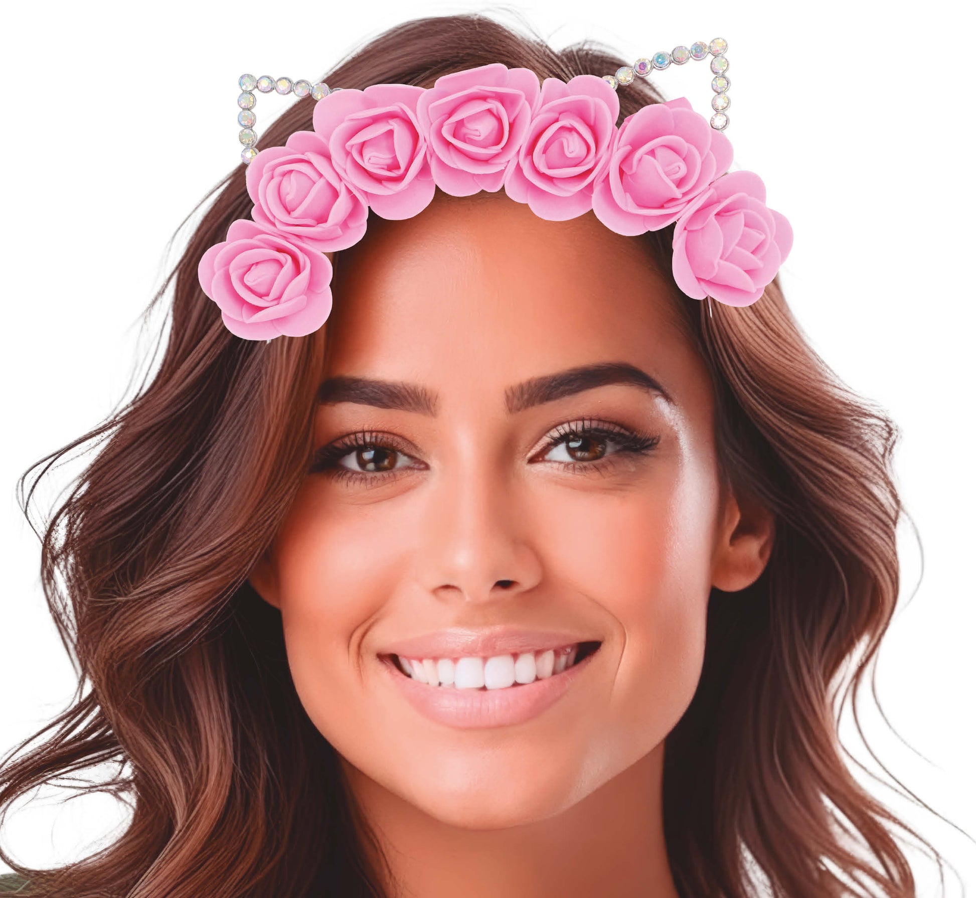 CAT EARS METAL HEADBAND WITH FLOWERS, ADULTS