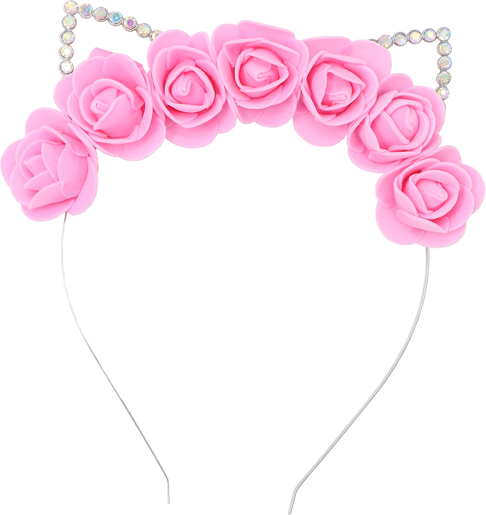 CAT EARS METAL HEADBAND WITH FLOWERS, ADULTS