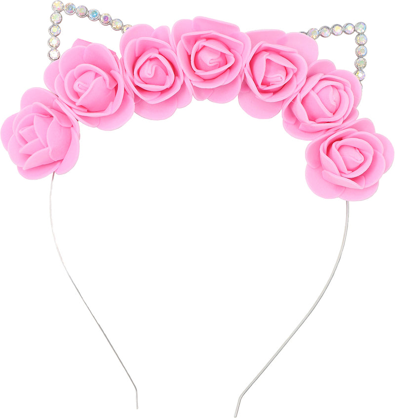 CAT EARS METAL HEADBAND WITH FLOWERS, ADULTS