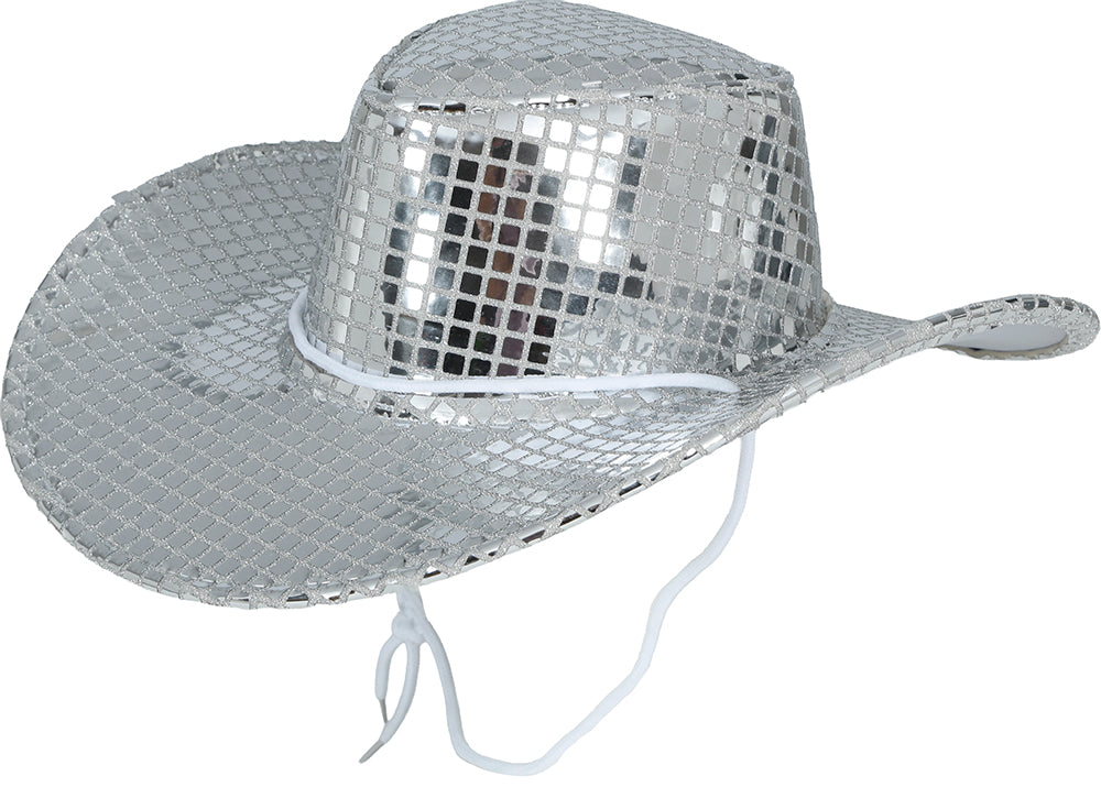 80S SILVER DISCO COWBOY HAT, ADULT