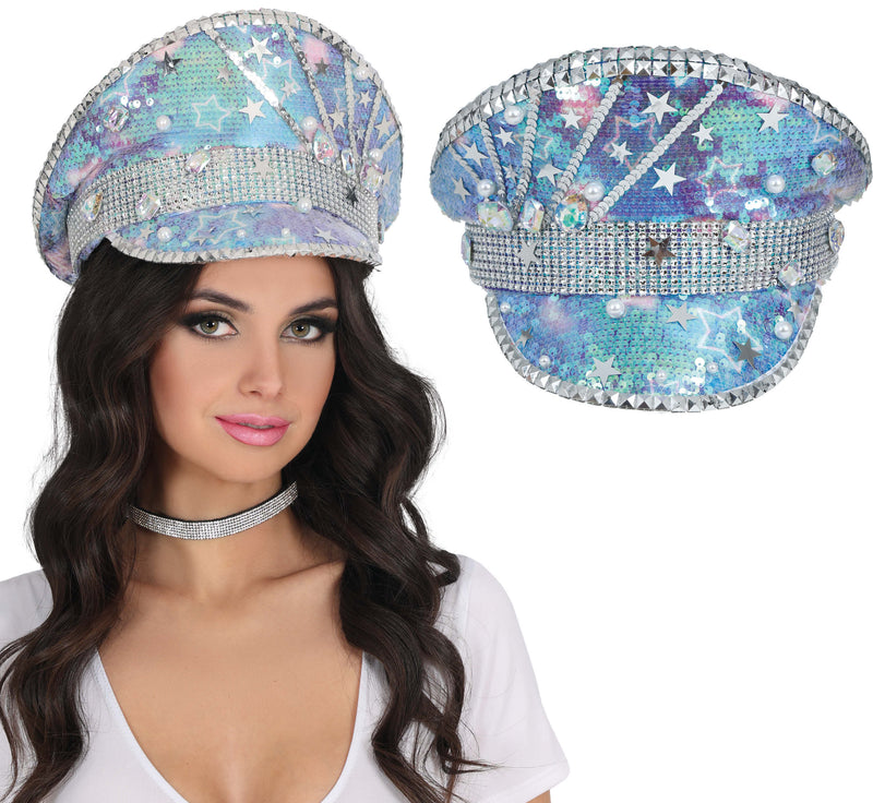 POLICE BLUE HAT WITH PEARLS, ADULT