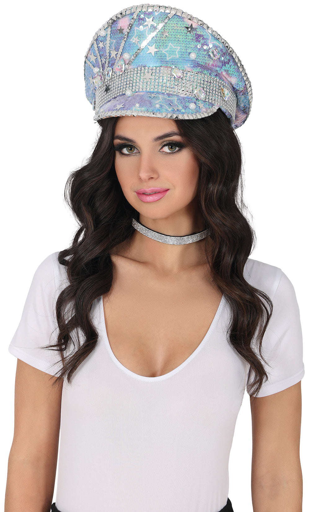 POLICE BLUE HAT WITH PEARLS, ADULT