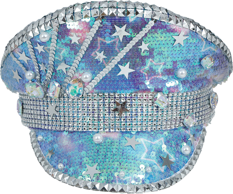 POLICE BLUE HAT WITH PEARLS, ADULT