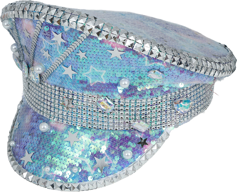 POLICE BLUE HAT WITH PEARLS, ADULT