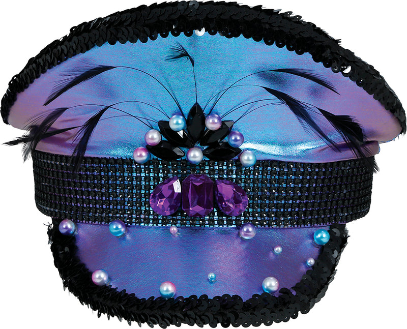 POLICE PURPLE HAT WITH FEATHERS, ADULT