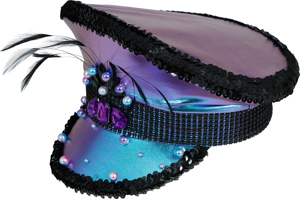 POLICE PURPLE HAT WITH FEATHERS, ADULT
