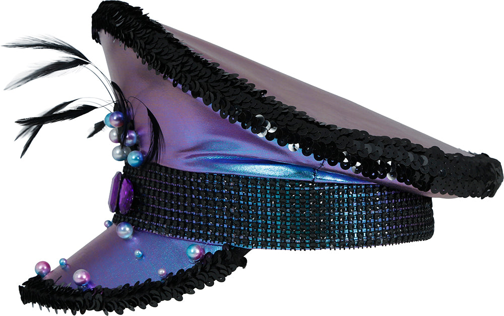 POLICE PURPLE HAT WITH FEATHERS, ADULT