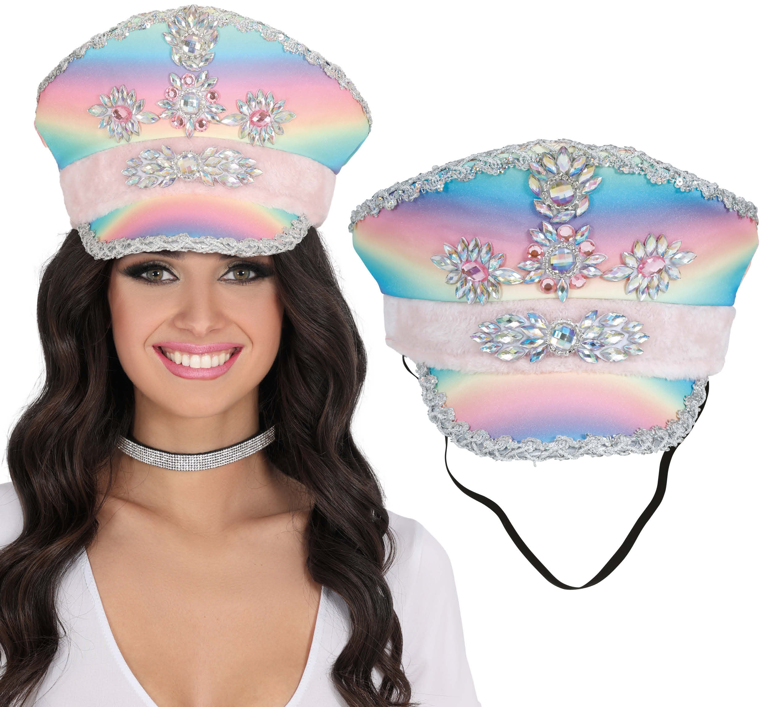 POLICE MULTICOLOR HAT WITH PINK RIBBON, ADULT