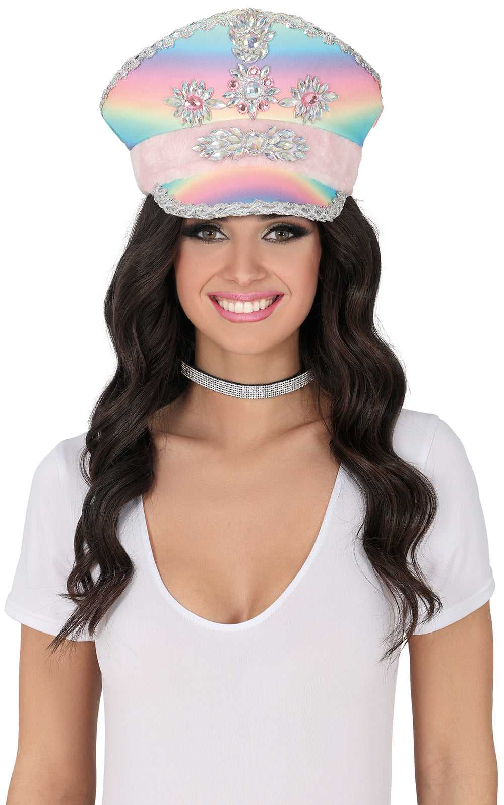 POLICE MULTICOLOR HAT WITH PINK RIBBON, ADULT