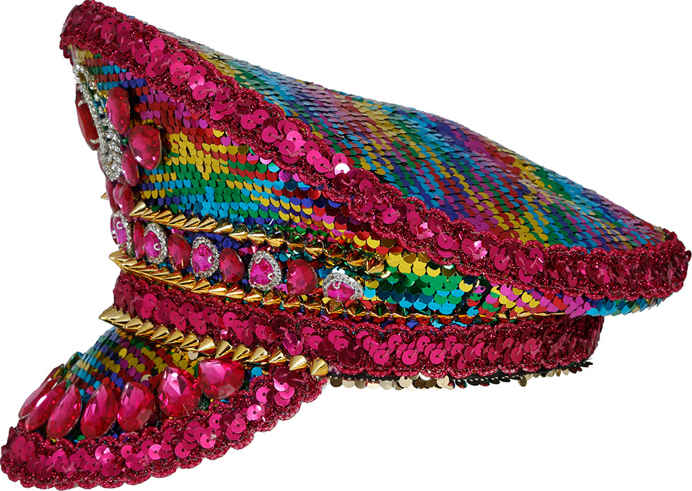 POLICE PINK HAT WITH MULTICOLOR STONES, ADULT