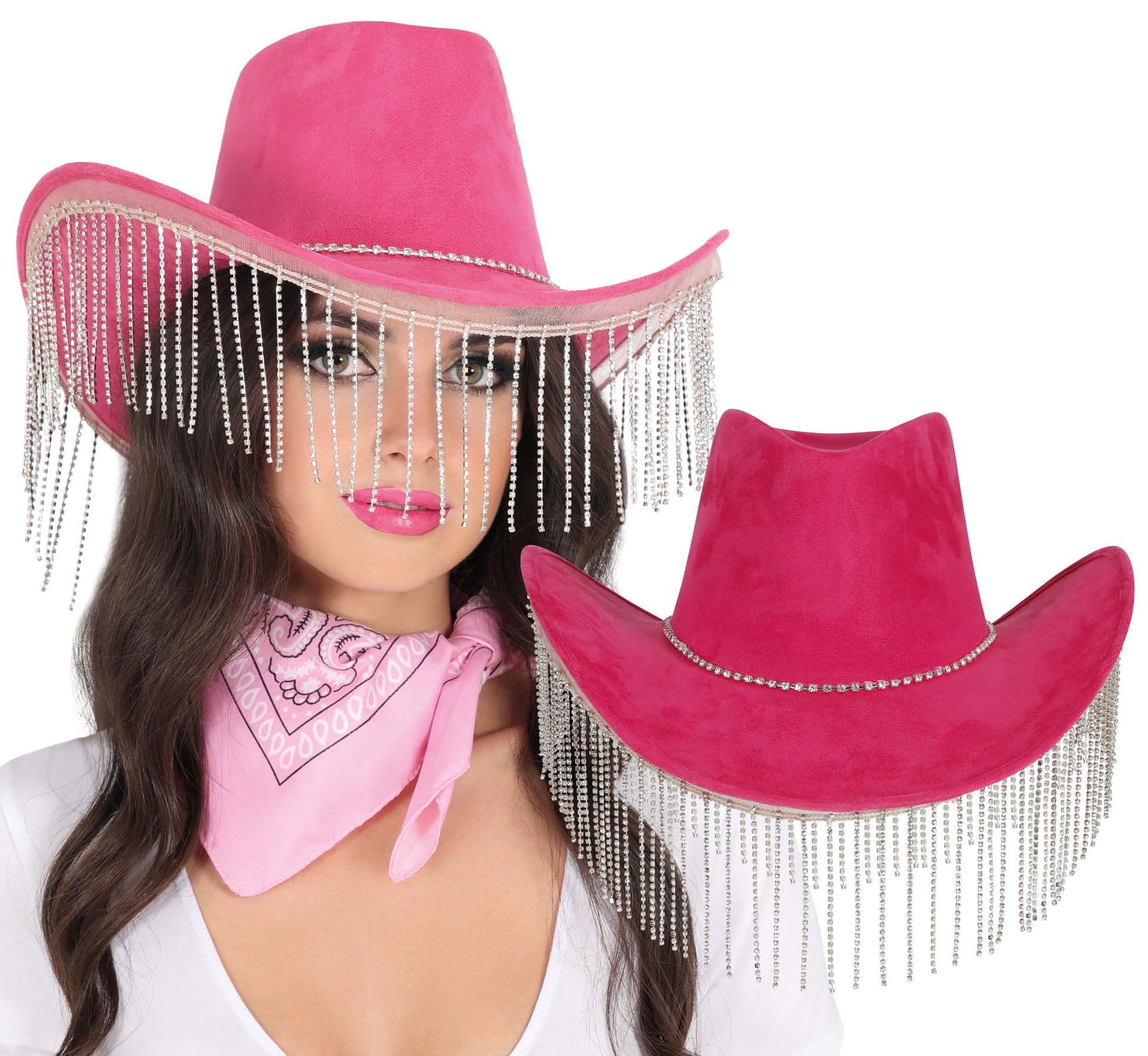 PINK COWBOY HAT WITH HQ BEADED FRINGE, ADULT