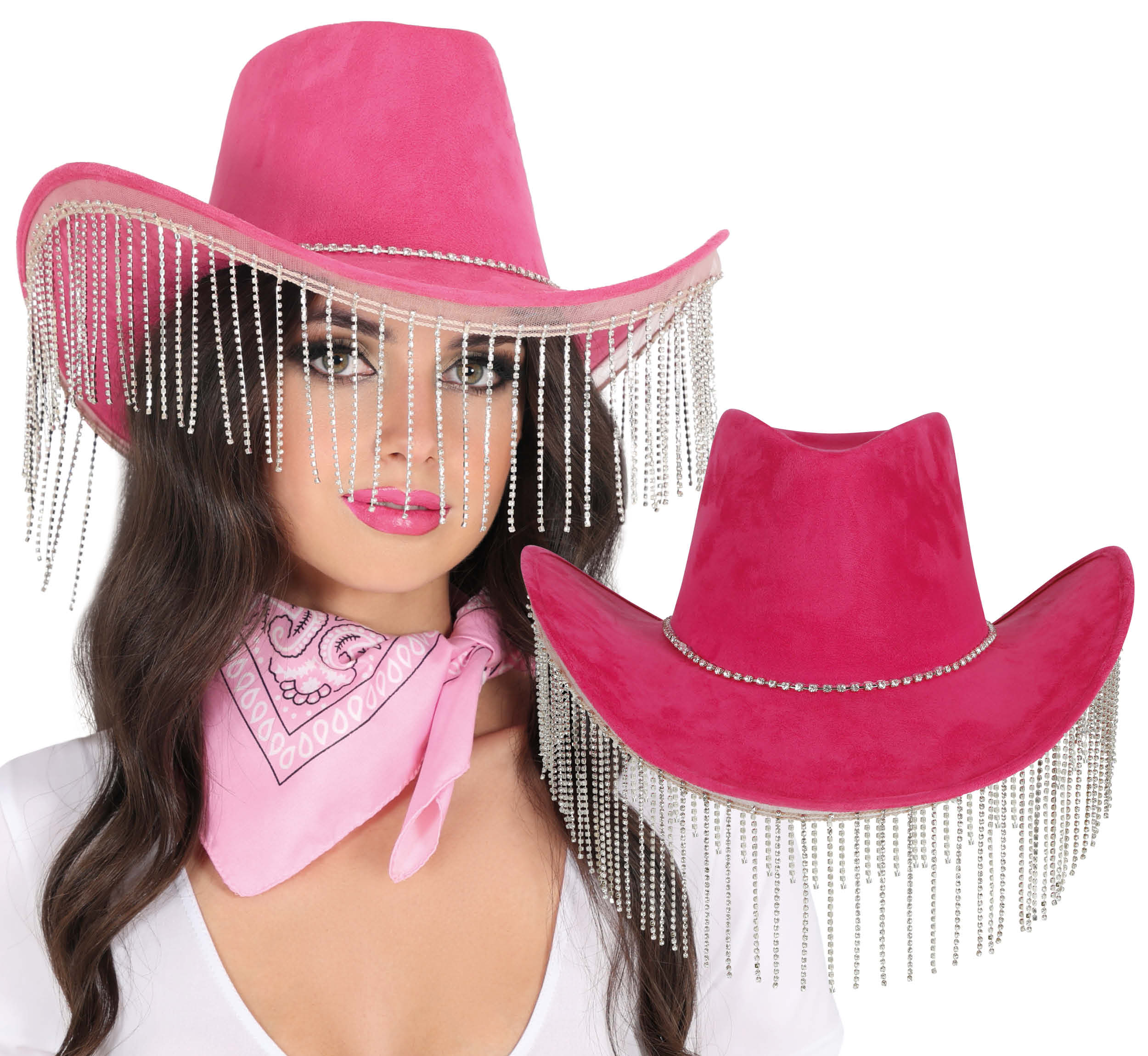 PINK COWBOY HAT WITH HQ BEADED FRINGE, ADULT