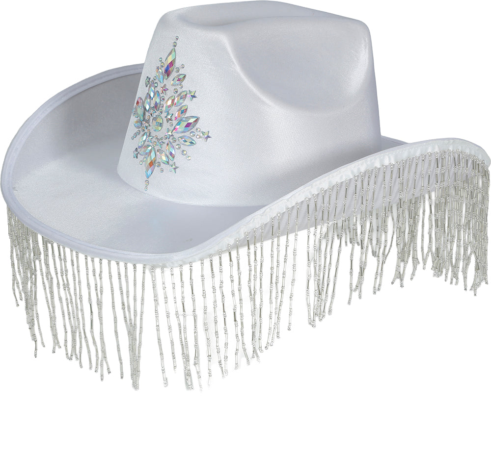 WHITE COWBOY HAT WITH HQ FRINGE, ADULT