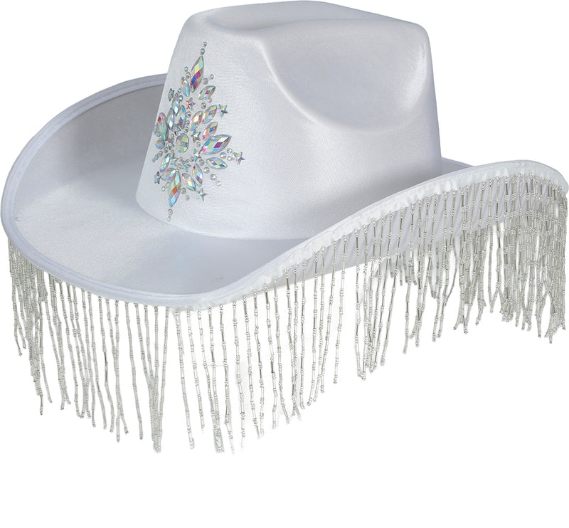 WHITE COWBOY HAT WITH HQ FRINGE, ADULT
