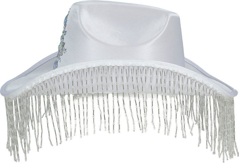 WHITE COWBOY HAT WITH HQ FRINGE, ADULT