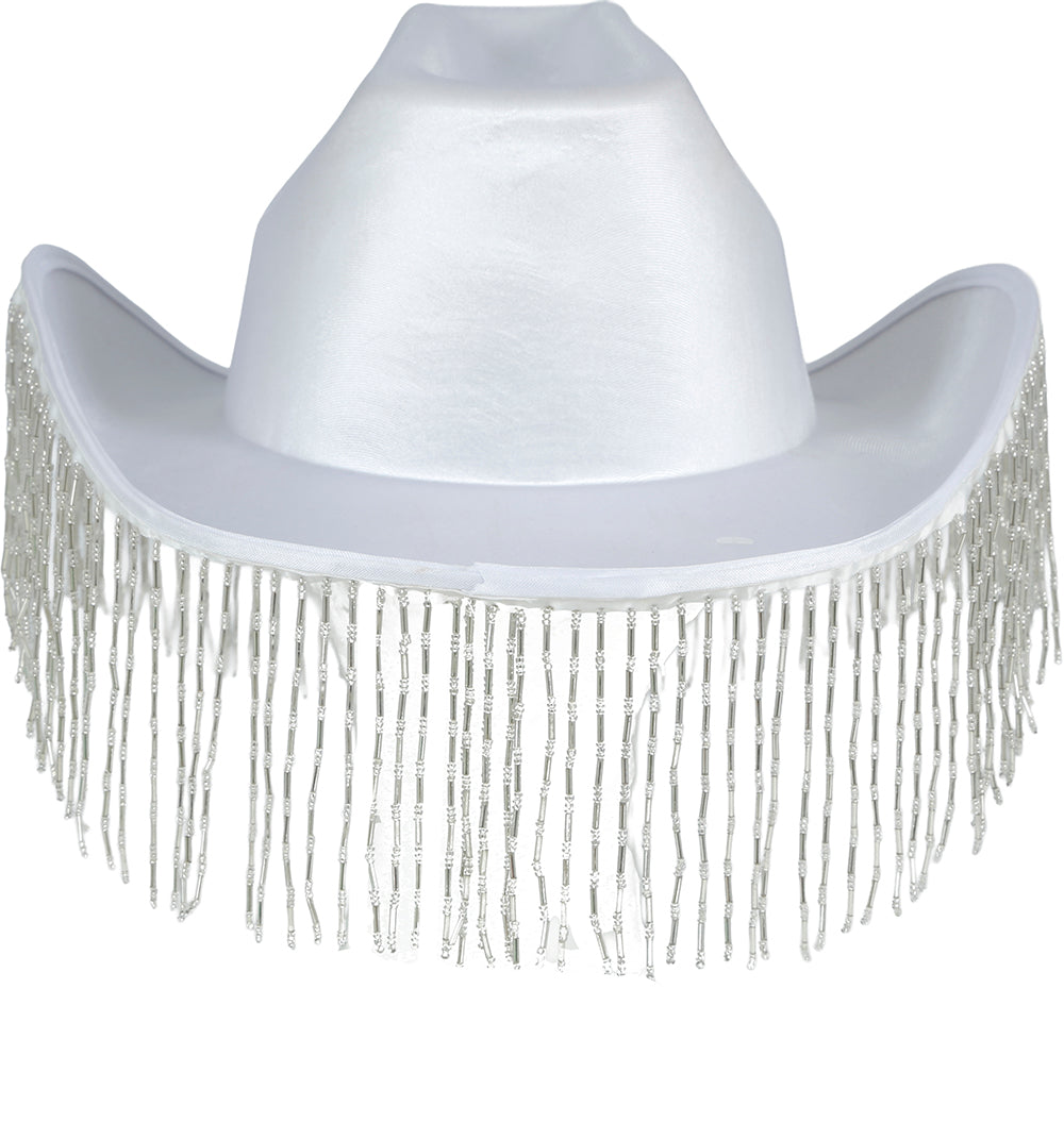 WHITE COWBOY HAT WITH HQ FRINGE, ADULT