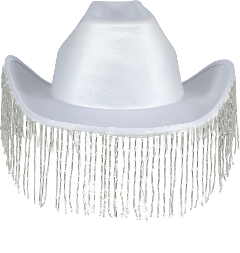WHITE COWBOY HAT WITH HQ FRINGE, ADULT