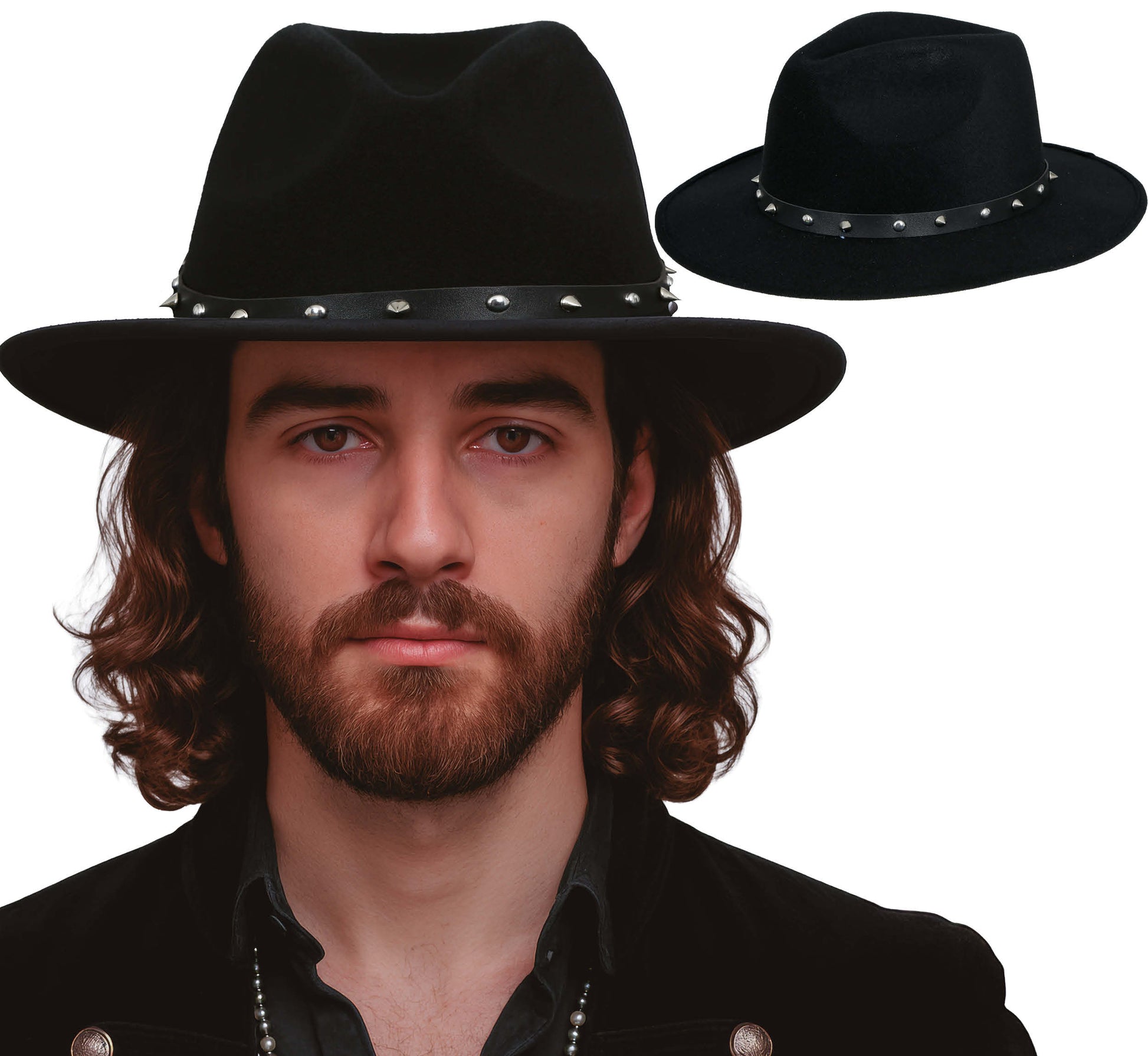 BLACK FELT COWBOY HAT WITH STUDS, ADULT