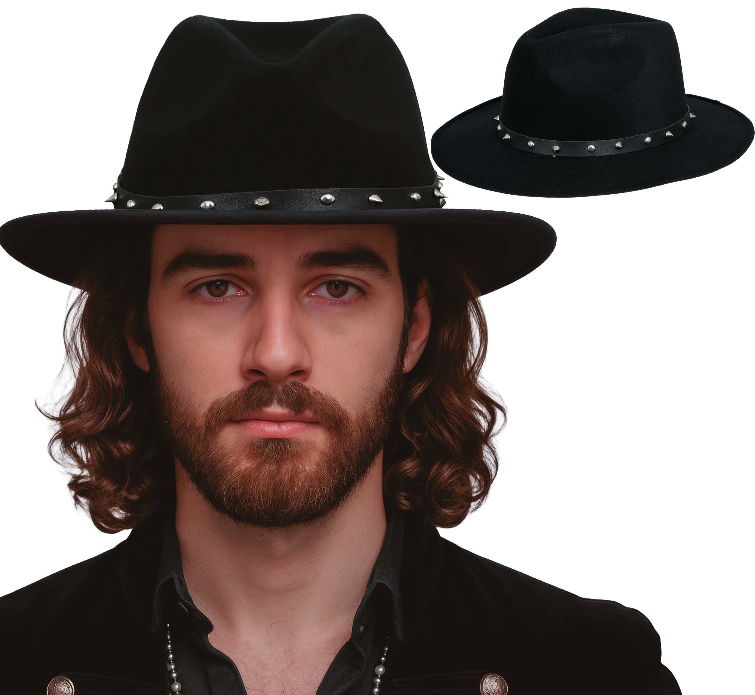 BLACK FELT COWBOY HAT WITH STUDS, ADULT