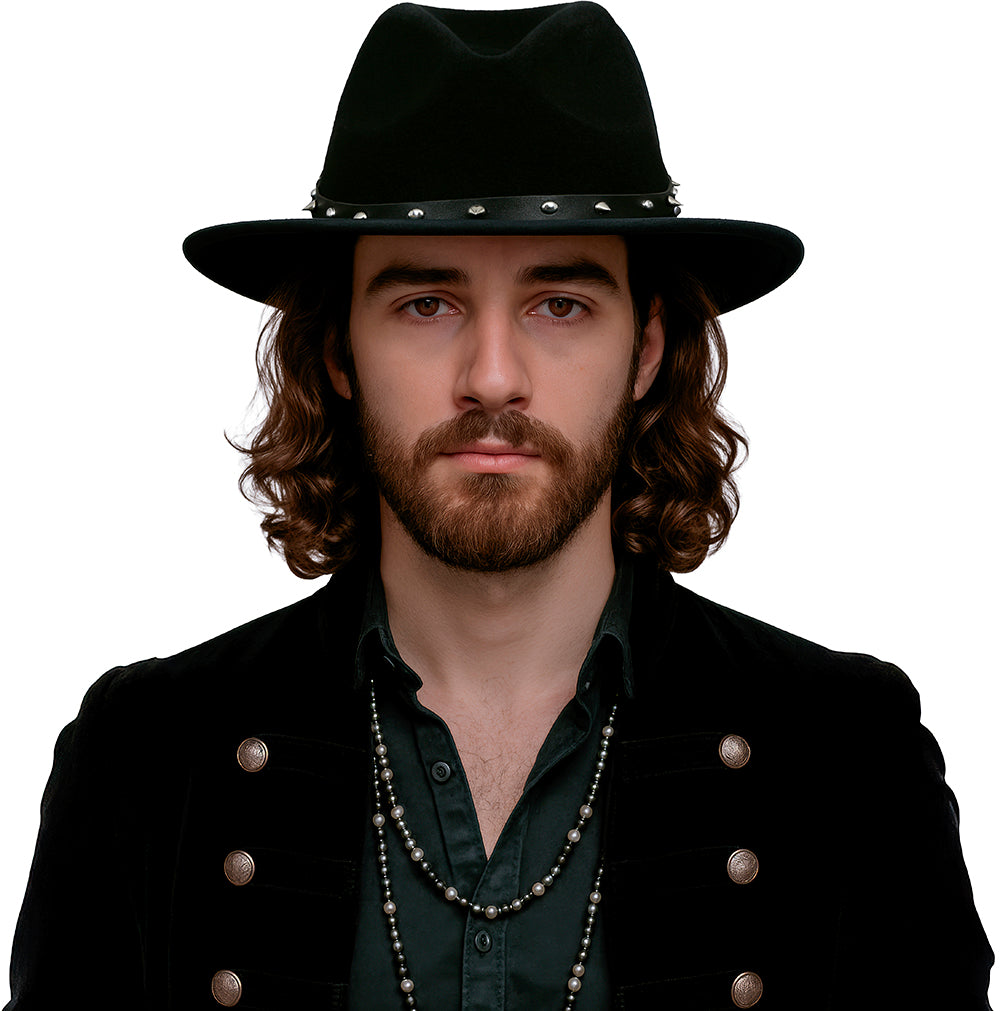 BLACK FELT COWBOY HAT WITH STUDS, ADULT