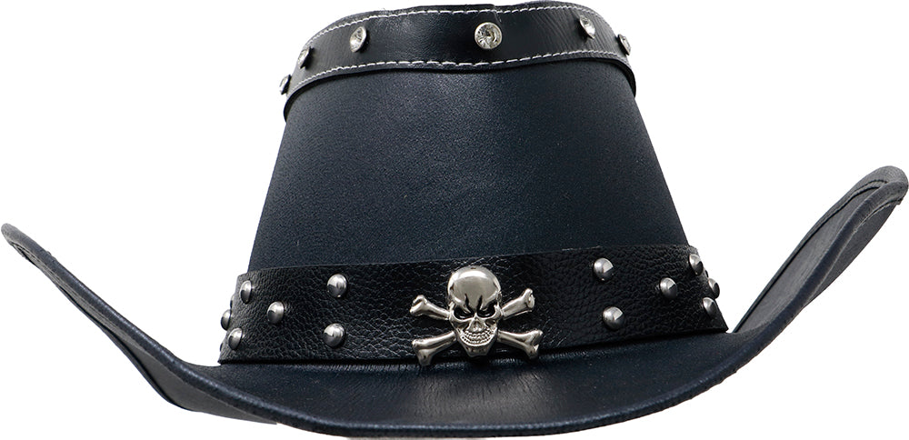 BLACK FAUX LEATHER SKULL HAT, ADULT