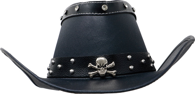 BLACK FAUX LEATHER SKULL HAT, ADULT