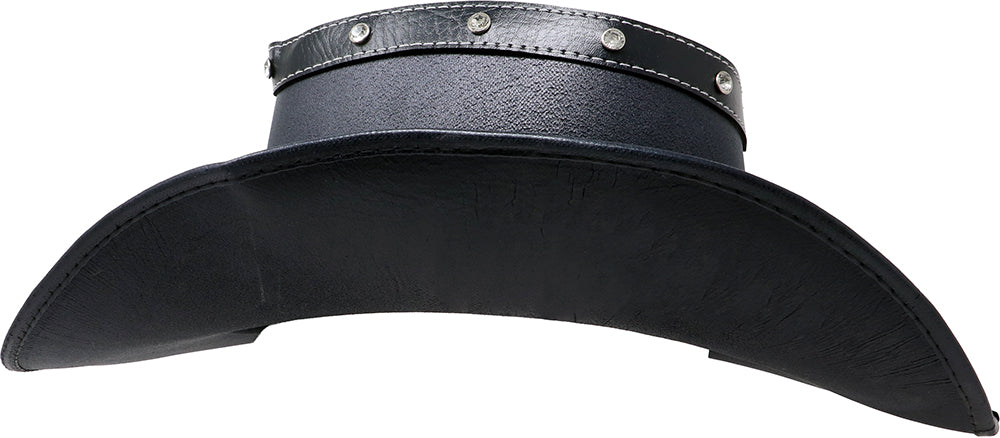 BLACK FAUX LEATHER SKULL HAT, ADULT