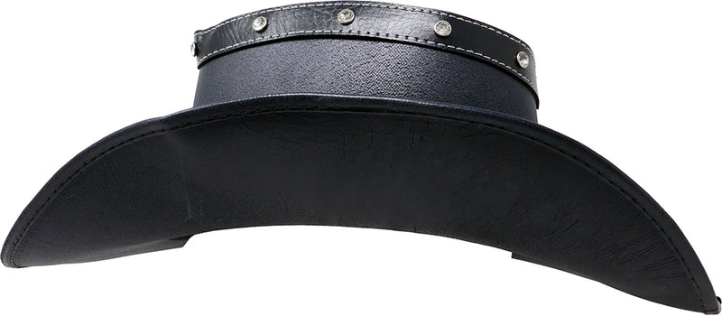 BLACK FAUX LEATHER SKULL HAT, ADULT