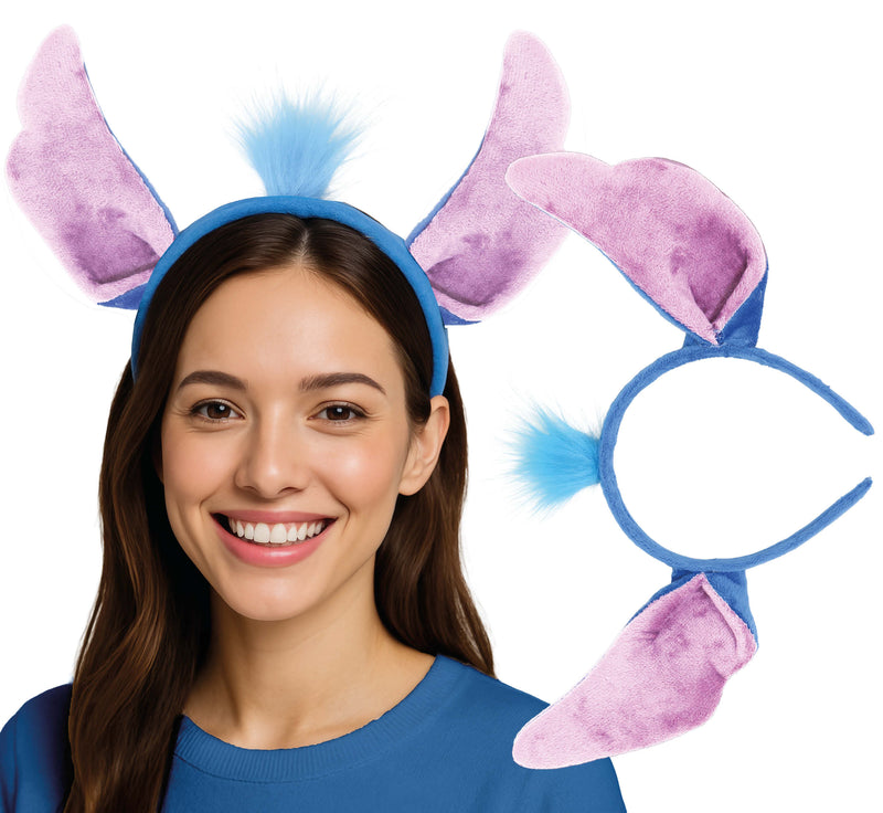BLUE ALIEN HEADBAND WITH HAIR, ADULT