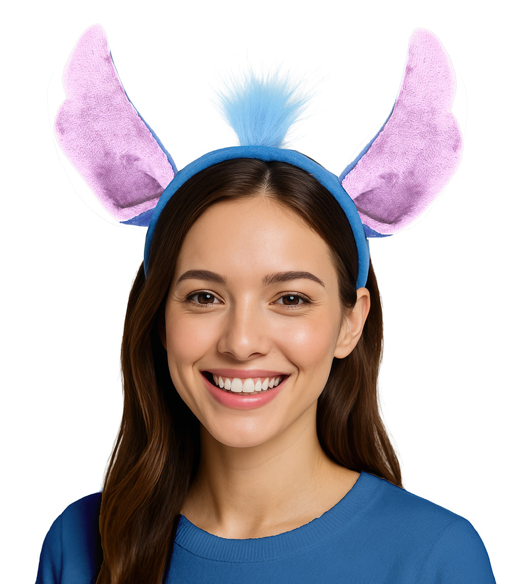 BLUE ALIEN HEADBAND WITH HAIR, ADULT