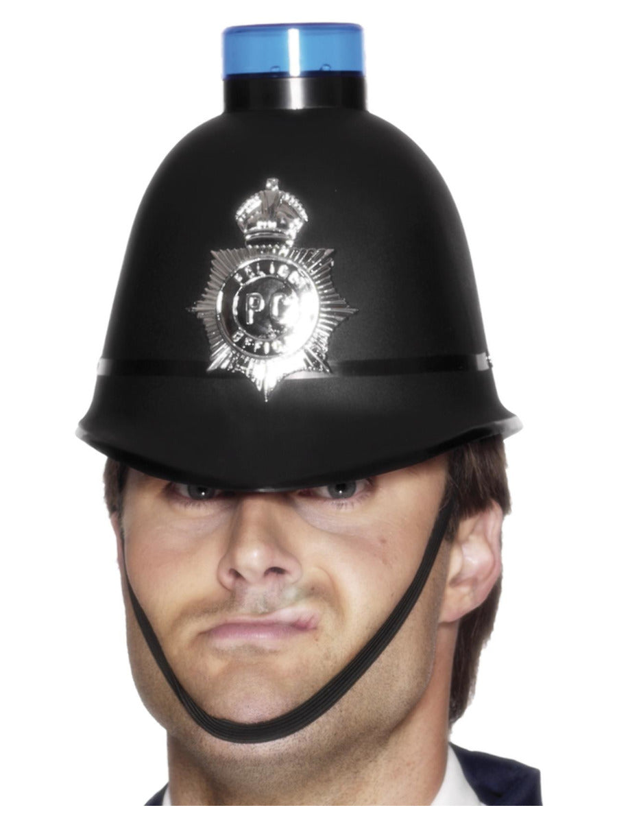 Police Helmet with Flashing Siren Light, Black - 1
