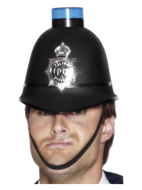 Police Helmet with Flashing Siren Light, Black - 2