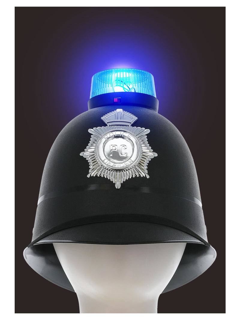 Police Helmet with Flashing Siren Light, Black - 4