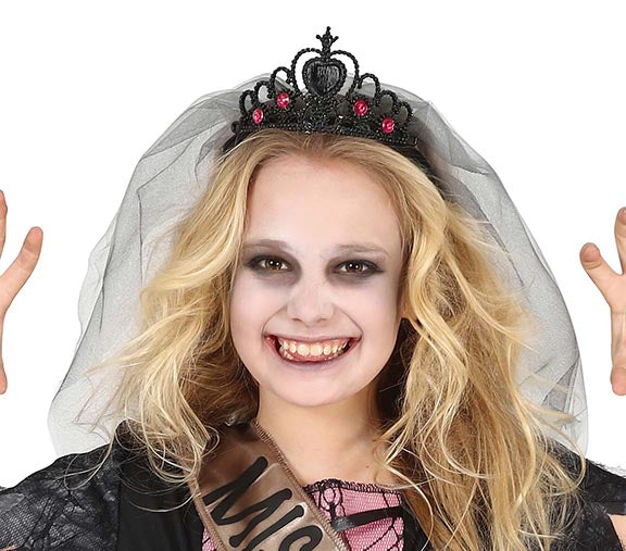 BLACK PRINCESS WITH VEIL TIARA