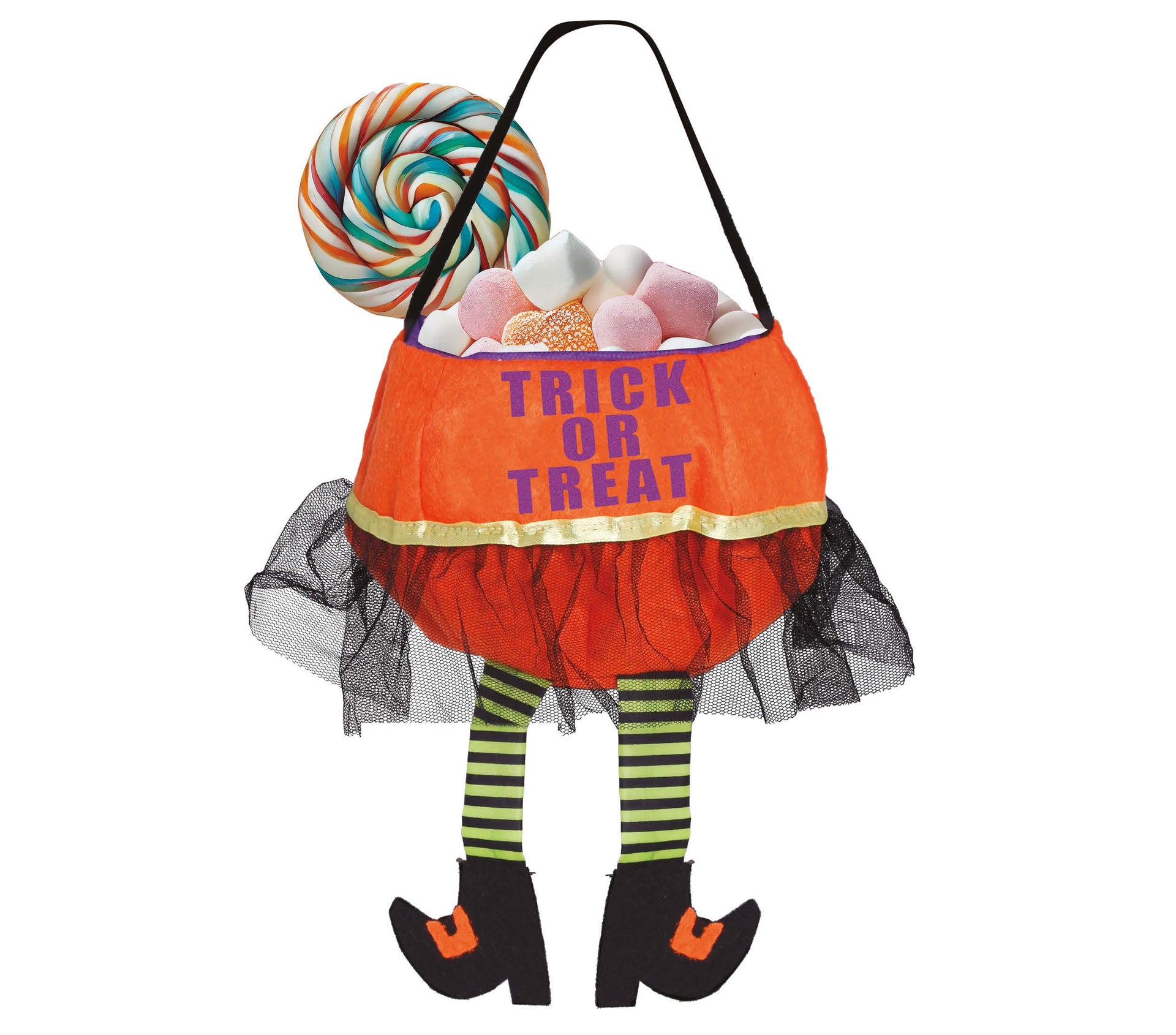 ORANGE FELT "TRICK OR TREAT" BUCKET 20 CM
