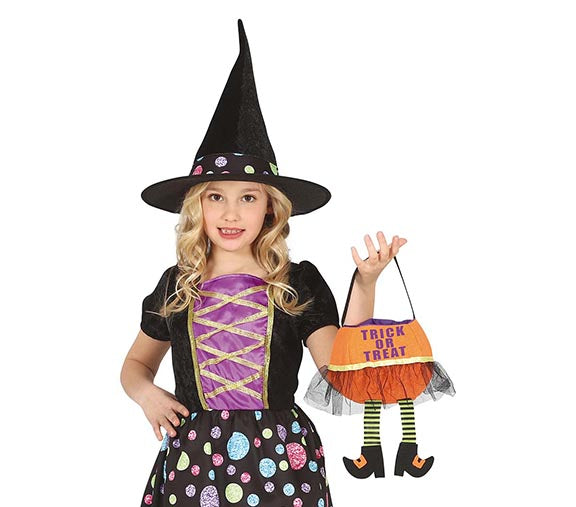 ORANGE FELT "TRICK OR TREAT" BUCKET 20 CM