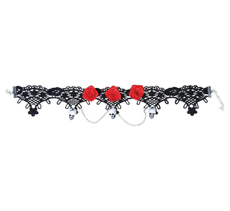 CHOKER WITH SKULLS AND ROSES